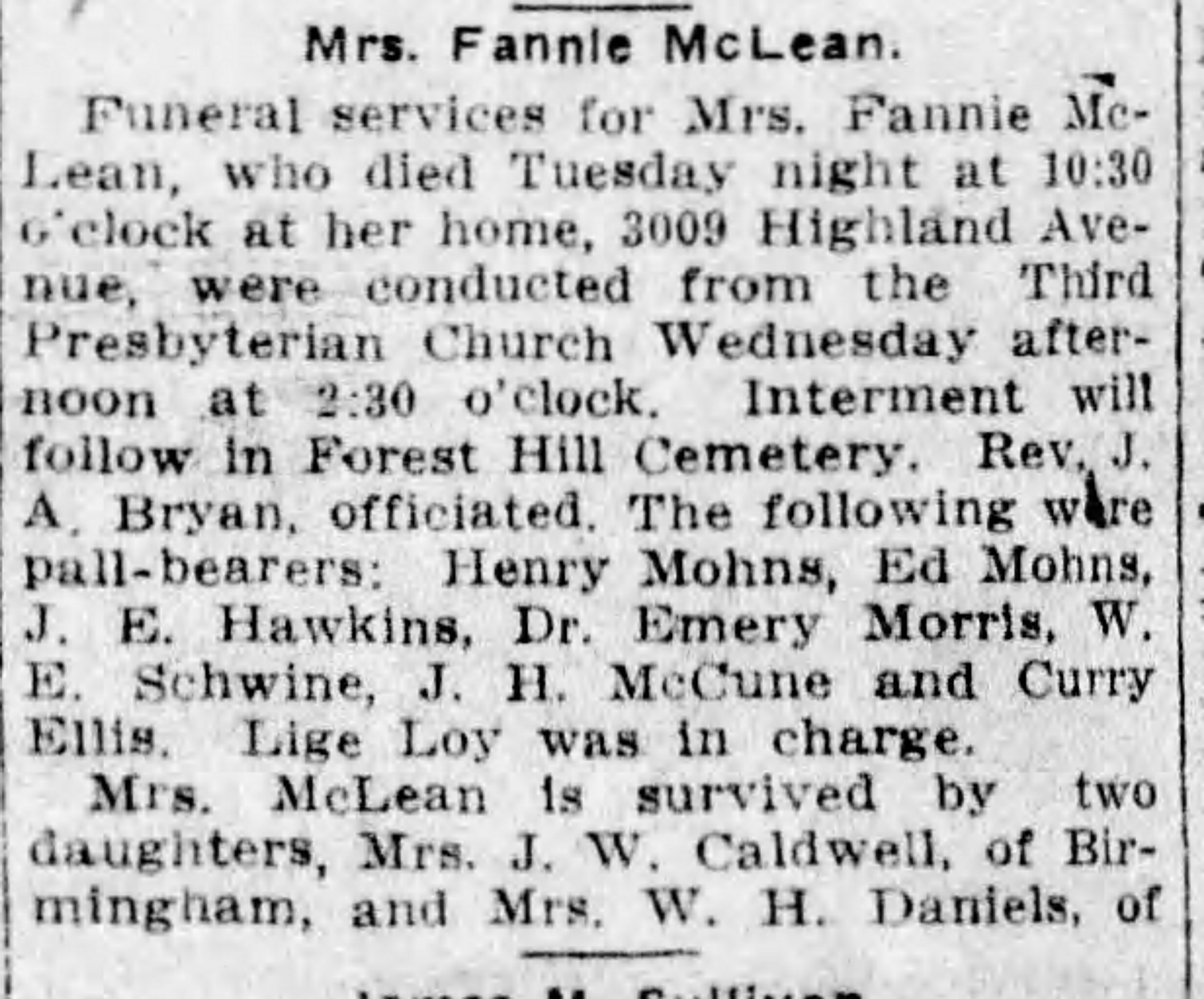 Fannie McLean obituary